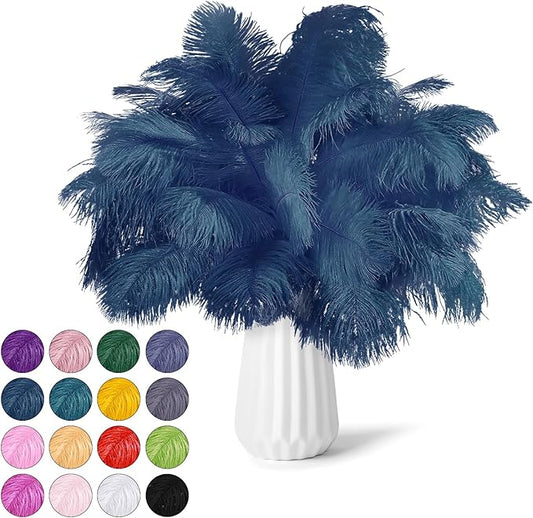 NEWONG 30pcs Navy Blue Ostrich Feathers Natural Bulk 9-12inch(23-30cm) Vase Craft Wedding Home Party Centerpieces Christmas Day Decoration