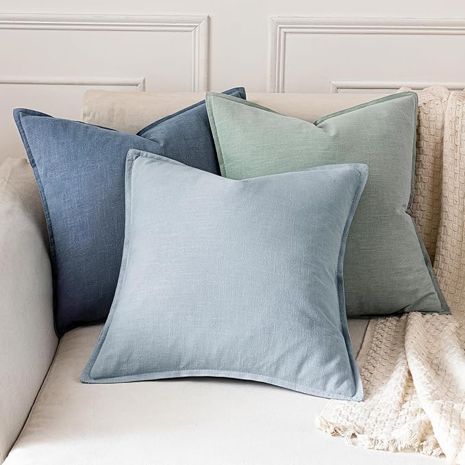 MIULEE Decorative Linen Pillow Covers 26x26 Inch Blue Ashes Boho Farmhouse Neutral Couch Throw Pillows for Bed Pack of 2 Accent Modern Pillowcase Sofa Livingroom Home Decor