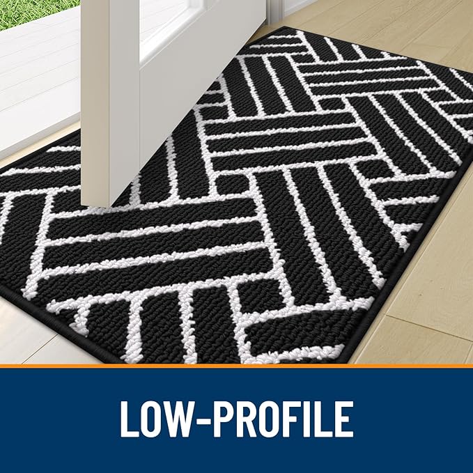 OLANLY Indoor Door Mat, 32x20 Inch, Dirt Resistant and Absorbent, Non-Slip Rubber Backing Floor Mats, Easy Clean Low-Profile Doormat for Entryway, Front Door, and Inside Entrance, Deep Black