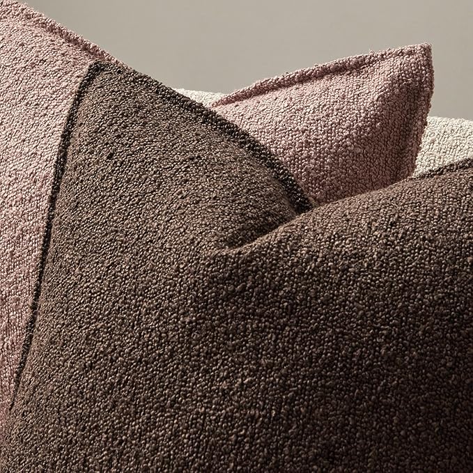 JUSPURBET Brown Decorative Pillow Covers 24x24 Set of 2 Throw Pillow Covers for Couch Sofa Bed Cozy Boucle Textured Cushion Covers Cases with Hidden Zipper for Living Room Home Decor
