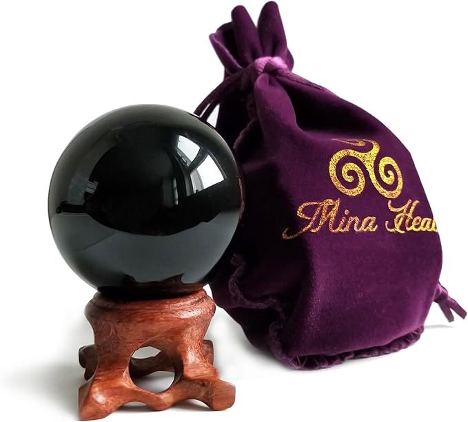 Mina Heal Black Obsidian Balls for Meditation, Divination, Feng Shui, and Crystal Healing – Obsidian Crystal Ball for Home Décor