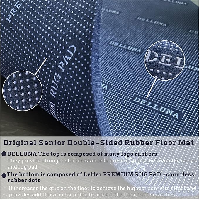 DELLUNA Non-Slip Area Rug Pad 2'x10', 3/8" Thick Double Side Rubber + Felt, Premium Deluxe Cushioned- Safe for All Floors, Adds Comfort and Protection, Ultra Strong Grip, Stop Rug from Moving.