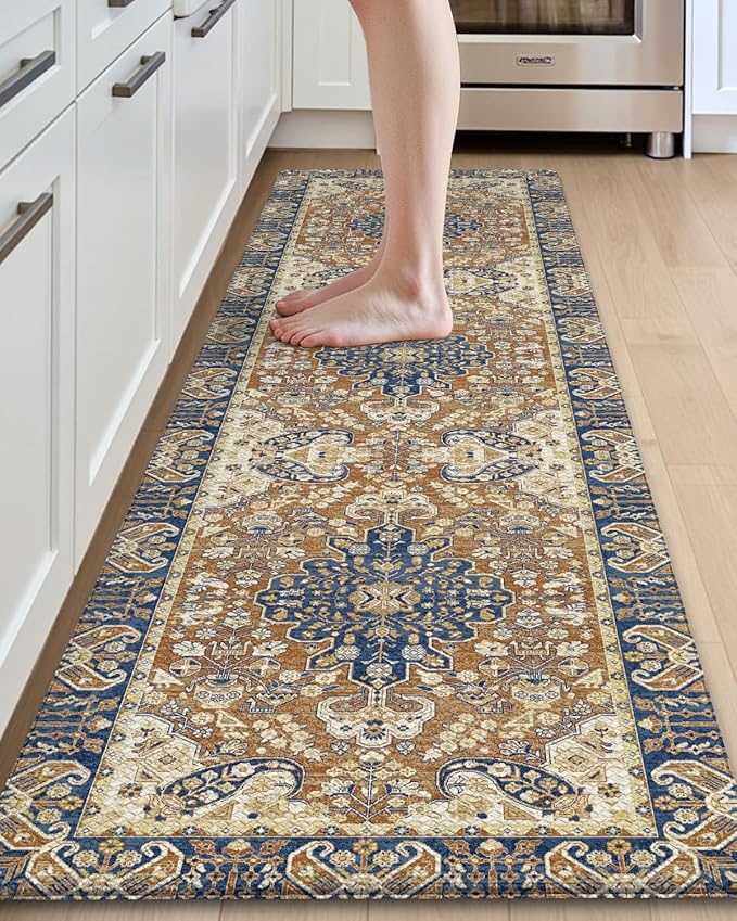 DEXI Kitchen Mats for Floor Cushioned, 23x86 Extra Large Long Runner Rug Non Slip, Waterproof Soft Comfort Standing Padded Anti Fatigue Decorative, Brown Beige, 23x86