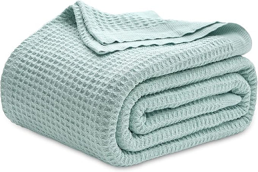 Bedsure Gentlesoft 100% Cotton Blanket King Size for Bed - Breathable and Soft, Thick Cozy Waffle Weave Christmas Blanket Gift for Women, Mint, 104x90 inches