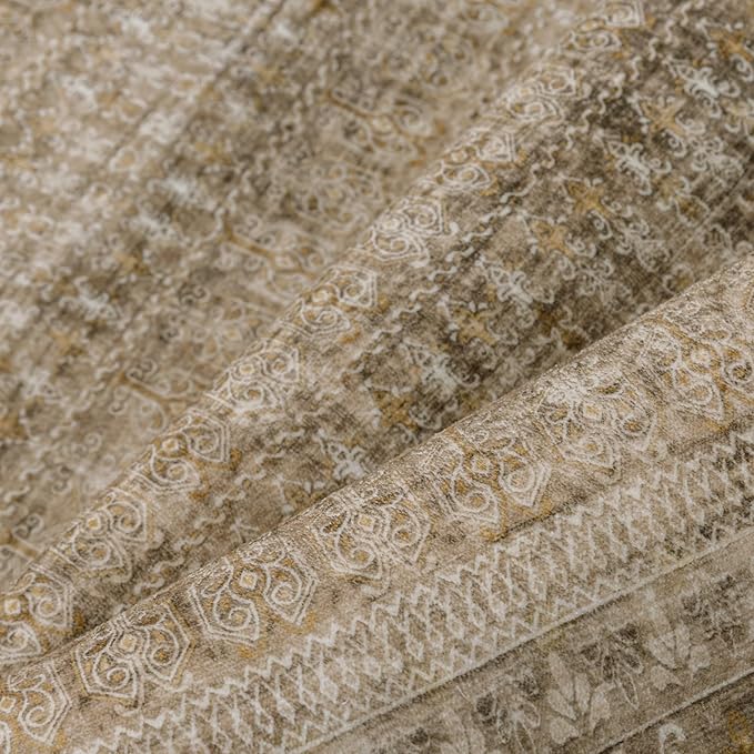 PureCozy Brown 8x10 Area Rug for Living Room Washable Vintage Distressed Large Carpet Bedroom Low Pile Non Slip Indoor Soft Retro Throw Accent Rug Office Kitchen Bathroom Dining Room