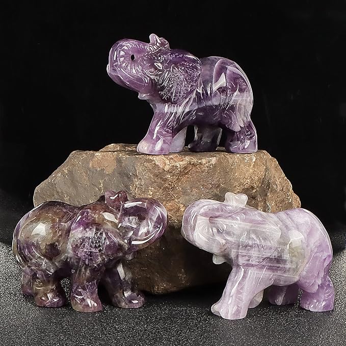 2.5 Inch Amethyst Crystal Elephant Statue Elephant Figurine Elephant Sculpture Gemstone Hand Carved Healing Craft Home Office Decor Gifts