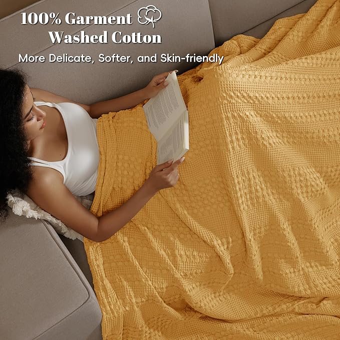 PHF 100% Cotton Waffle Weave Blanket Twin Size for Bed, Soft Lightweight & Breathable, All-Season Comfort, 300 GSM Luxury Aesthetic Blanket for Home Decor, 66"x90", Mint Green