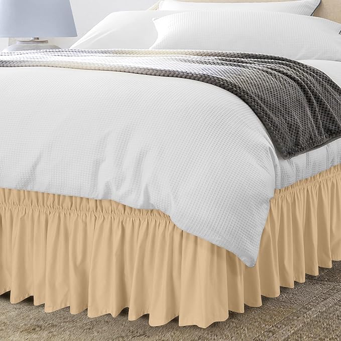 Utopia Bedding Queen Elastic Bed Ruffle - Easy Wrap Around Ruffle - Microfiber Bed Skirt with Adjustable Elastic Belt 16 Inch Tailored Drop - Hotel Quality Bedskirt, Fade Resistant (Queen, Beige)