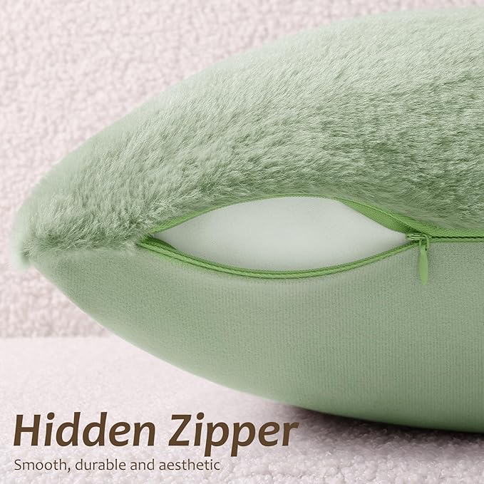 Pallene Faux Fur Plush Spring Throw Pillow Covers 26x26 Set of 2, Soft Fluffy Couch Pillow Covers for Living Room, Sage Green