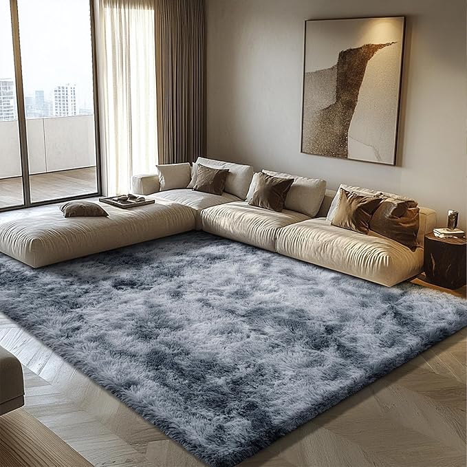 Shag Area Rug for Bedroom 3x5,Tie-Dyed Black Fluffy Area Rugs for Living Room,Soft Fuzzy Rug Non-Shedding Indoor Plush Carpet for Kids Bedroom Nursery Dorm Home Decor