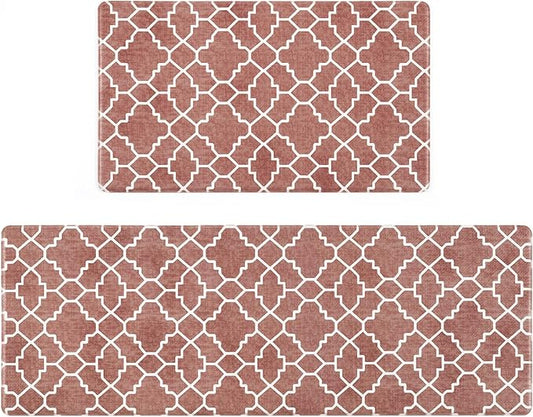 FRESHMINT Kitchen Mat Set of 2, Anti-Fatigue Cushioned Kitchen Mats for Floor, Waterproof Non Slip Comfort Standing Mat, Boho Kitchen Rug for Kitchen Decor, Sink, Office, 17"x30"+17"x47", Terracotta