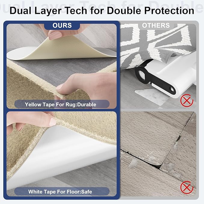 Home Techpro Double Sided Rug Pad Gripper for Hardwood Floors No Damage, New Materials to Non Slip Rug Pads, Under Rug Carpet Tape : Keep Your Rug in Place & Make Corner Flat