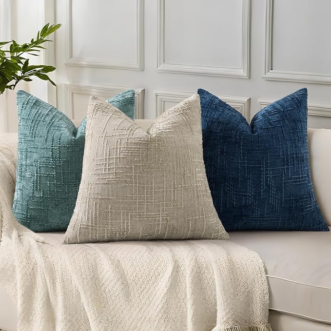 decorUhome Spring Teal Chenille Throw Pillow Covers 12x20 Set of 2 Textured Slubby Couch Pillow Covers Farmhouse Accent Modern Neutral Decorative Pillow Cases for Bed Sofa Living Room