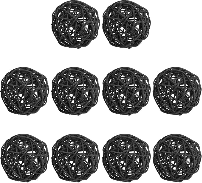 PATIKIL 3 Inch Wicker Rattan Balls, 10 Pcs Decorative Balls for Centerpiece Bowls Wedding Party Home Decor DIY Craft, Black