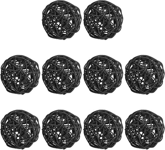 PATIKIL 3 Inch Wicker Rattan Balls, 10 Pcs Decorative Balls for Centerpiece Bowls Wedding Party Home Decor DIY Craft, Black
