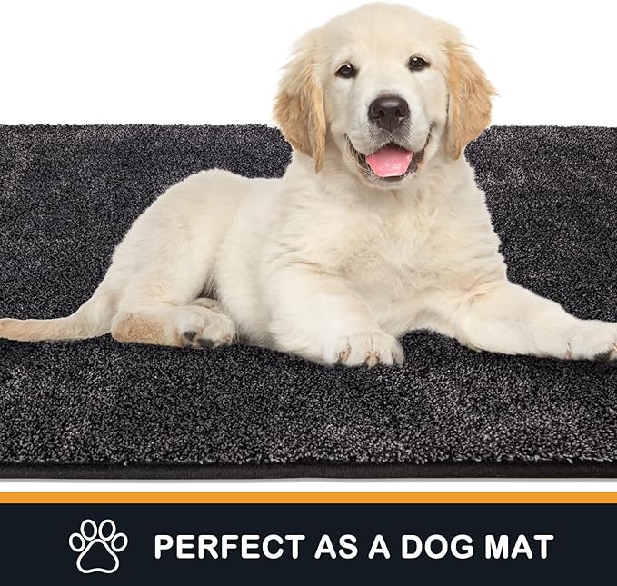 PURRUGS Dirt Trapping Door Mat 24" x 59", Non-Slip Machine Washable Entryway Rug, Dog Doormat, Indoor Front Door Mat, Super Absorbent Entry Rug for Muddy Shoes & Paws, Charcoal