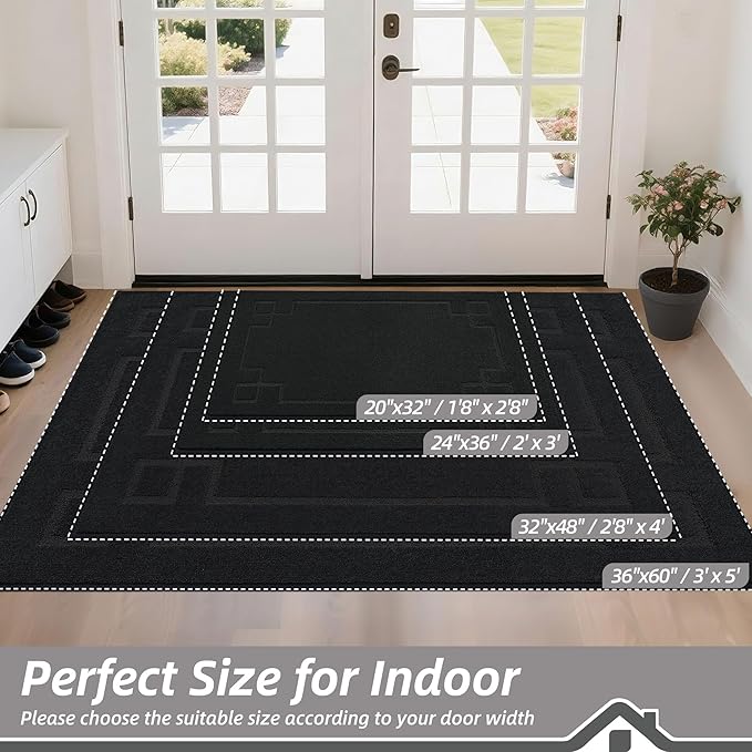 BEQHAUSE Door Mat 32" x 48", Non-Slip Door Mats Indoor Entryway Rugs Washable Low-Profile Absorbent and Stain Resist Floor Mats, Dog Door Mat for Front Back Door, Muddy Wet Shoes & Paws, Black