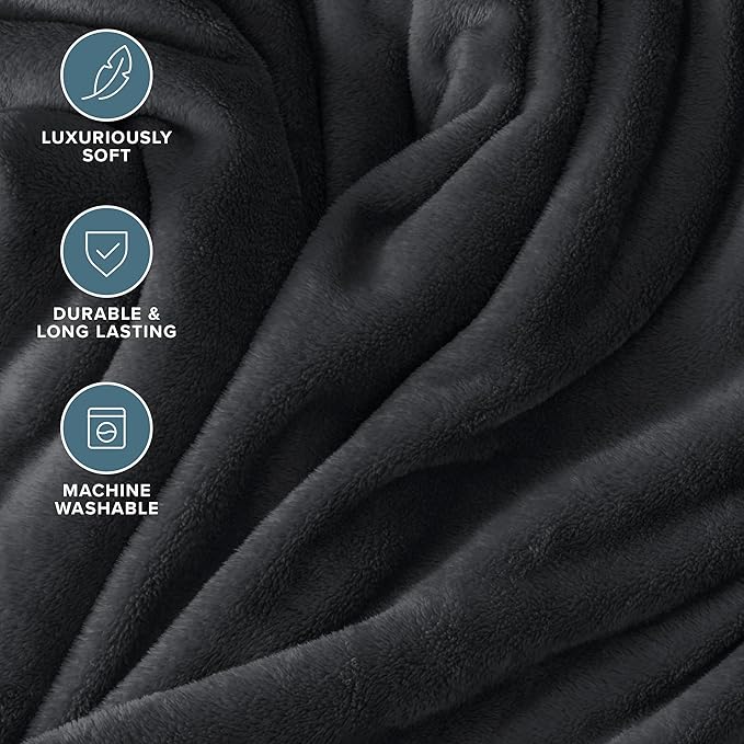 Bare Home Fleece Blanket - Throw Extra Long - Ultra-Soft Lightweight for Bed, Sofa, and Couch - Luxury Microplush - Cozy Warm Blanket (Throw XL, Black)