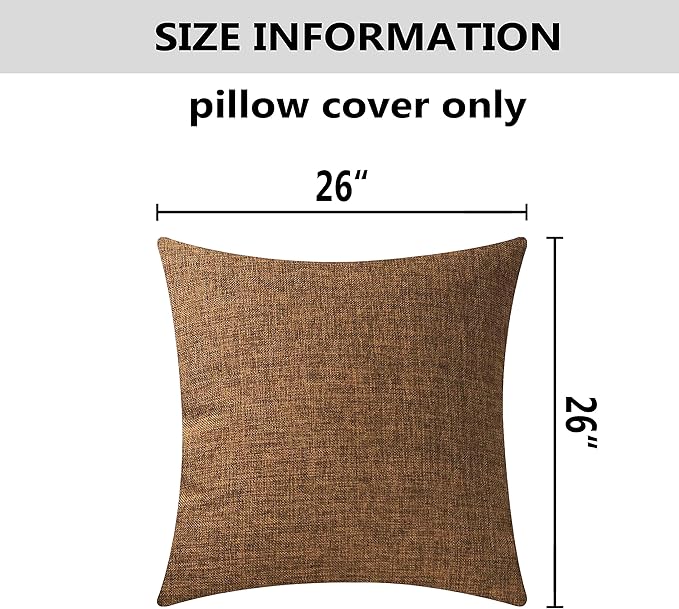 Home Brilliant Set of 2 Textured Burlap Decorative Throw Pillow Covers Large Linen Cushion Cases for Floor, 26x26 inches 66cm, Brown