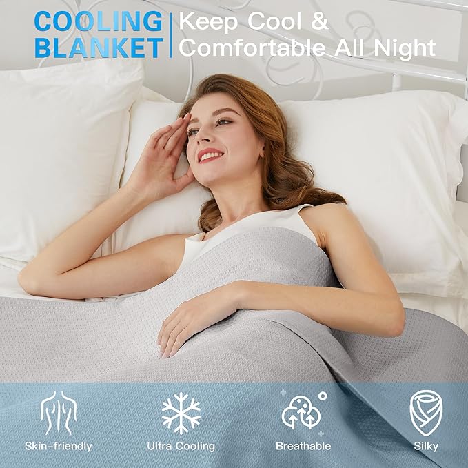 AmyHomie Cooling Blanket, 100% Rayon Derived from Bamboo, Cool Summer Blanket for Hot Sleepers, Soft Comfy Lightweight Blankets for All Seasons(Light Gray, 79×91in)