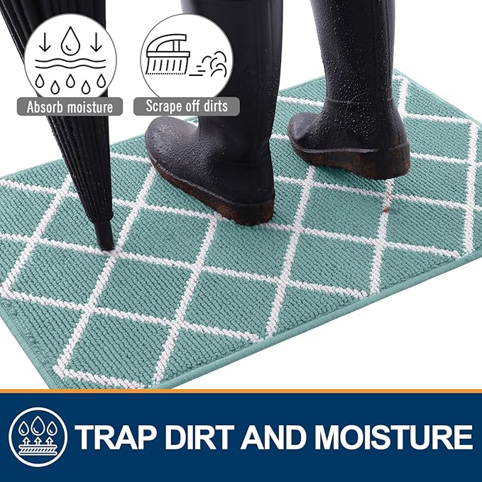 Finchitty Indoor Door Mat, Dirt Resistant and Absorbent, Low-Profile, Non-Slip, Washable Inside Floor Mats for Front Door, Back, and Entrance, 36" x 24", Sage Green