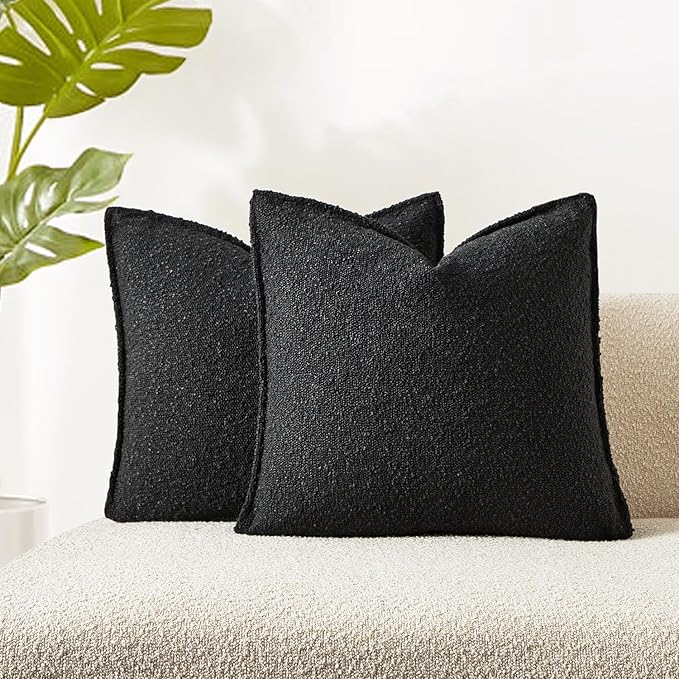 JUSPURBET Black Decorative Pillow Covers 26x26 Set of 2 Throw Pillow Covers for Couch Sofa Bed Cozy Boucle Textured Cushion Covers Cases with Hidden Zipper for Living Room Home Decor