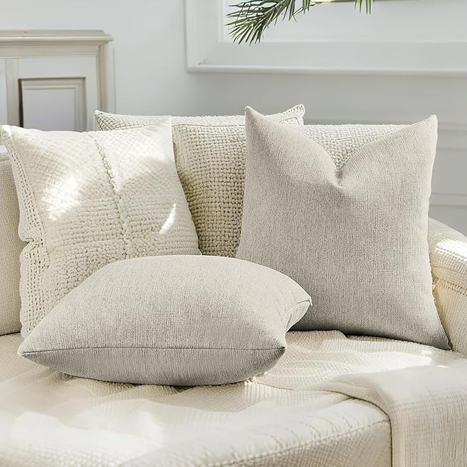 HAUSSY Natural Linen Throw Pillow Covers 20x20 Inch Set of 2,Boho Decorative Faux Linen Throw Pillows Cozy Farmhouse Accent Cushion Covers,Home Decor for Couch Sofa Bed Living Room