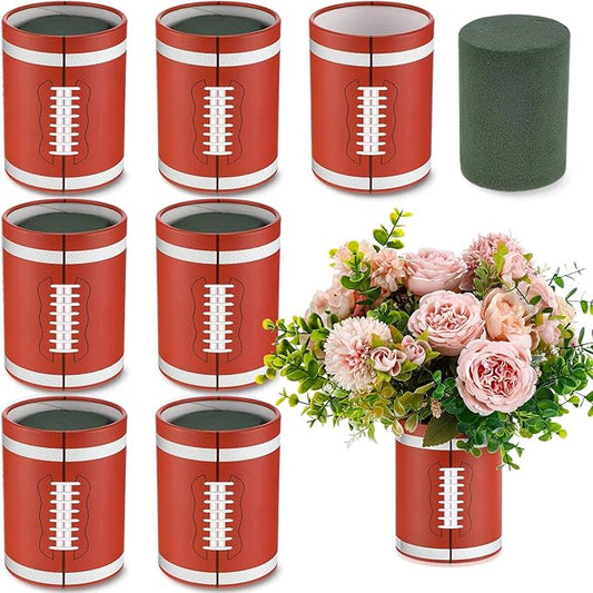 Football Party Table Centerpieces, 6 Set 5 Inch Sports Vase Flower Boxes with Removable Foam, Table Utensil Holder Decor for Football Party, Artificial Flowers Home & Kitchen Decorations