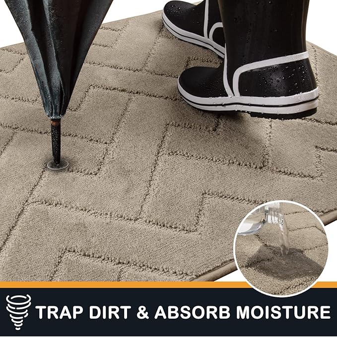 PURRUGS Dirt Trapping Door Mat 24" x 35.5", Non-Slip Machine Washable Entry Rug, Dog Doormat, Indoor Front Door Mat, Super Absorbent Entryway Rug for Muddy Shoes & Paws, Taupe