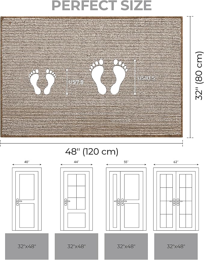 GRANNY SAYS Front Door Mat Outside Entrance, Door Mats for Entryway, Welcome Matt Non-Slip, Large Front Porch Mat Low Profile Resist Dirt, 48"x32", Khaki Beige