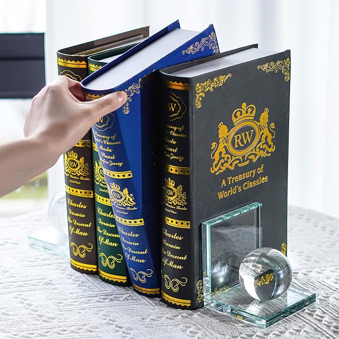 1 Pair Crystal Bookends with Crystal Ball Decorative Ornaments,L Shape Non-Skid Sturdy Book Ends for Heavy Books,Book Holder Stopper for Shelf Office Home (4inch,Clear)