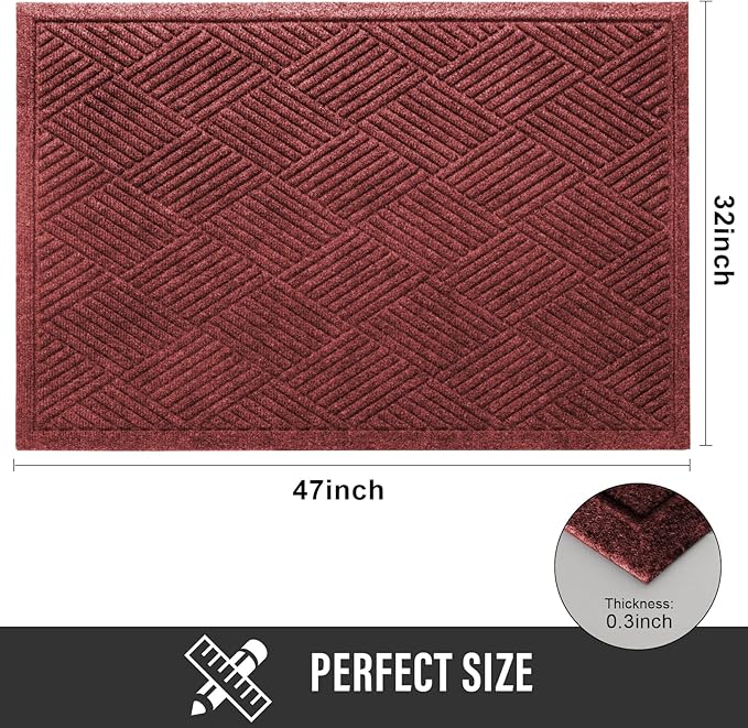 HIYARD Sturdy Front Door Mat, Absorbent Muddy Dirt Resist Welcome Door Mats Outdoor Indoor, Stain and Fade Resistant, Non-Slip Rubber Backing Low Profile Doormat for Entryway, 47×32, Red