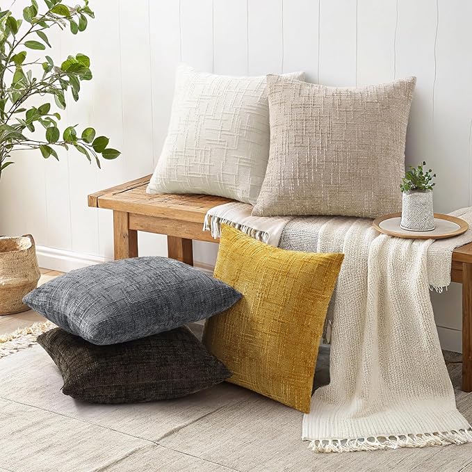 decorUhome Spring Dark Brown Chenille Throw Pillow Covers 16x16 Set of 2 Textured Slubby Couch Pillow Covers Farmhouse Accent Modern Neutral Decorative Pillow Cases for Bed Sofa Living Room