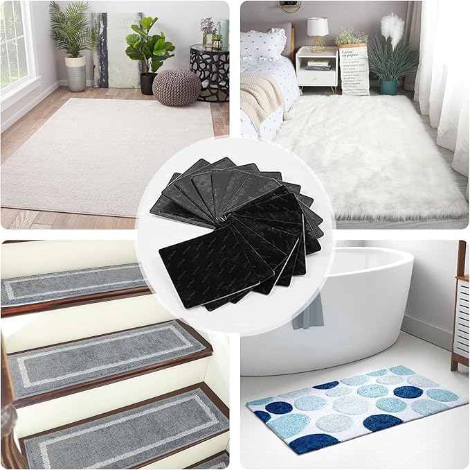 VIOXUANFG Rug Gripper for Hardwood Floors- Under Rug Anti-Slip Rug Grips Non Slip Rug Pads, Black Double-Sided Rug Tape Wood Floor and Tile No Damage to Hold Rug Down - 12 Pcs