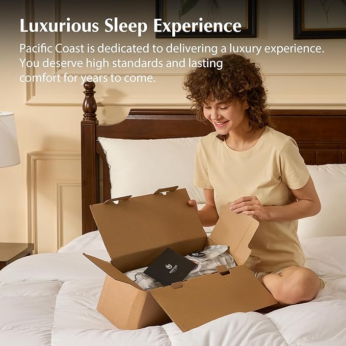 Pacific Coast Bed Pillow, Luxury Hotel Collection Goose Feather & Down, Classic Diamond Quilted Pattern, for Side and Back Sleepers, Medium Support, Standard Size, 2-Pack