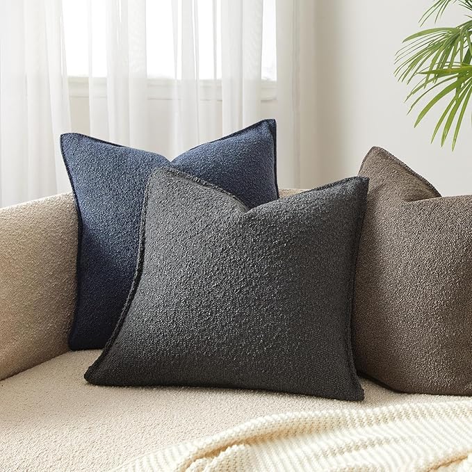 JUSPURBET 18x18 Pillow Covers Set of 2 Decorative Throw Pillow Covers Case for Couch Sofa Bed Soft Boucle Textured Cushion Covers with Hidden Zipper for Home Decor Living Room,Dark Grey