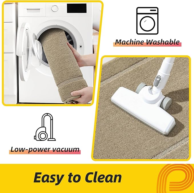 JSEI Non-Slip Kitchen Mats, Self Adhesive No Sliding Kitchen Rugs Set of 2, Washable Absorbent Floor Mat for Kitchen, Bathroom, Laundry Room, Bedroom, 20”x32”+32”x48”, Beige, Rectangular Pattern