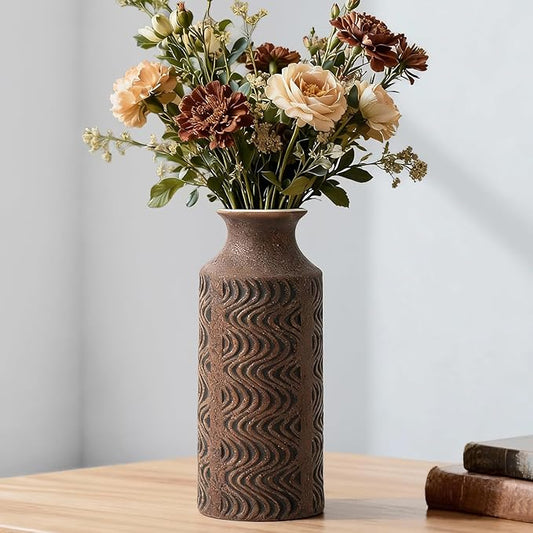 Rustic Vase - Ceramic Decorative Vases - 11 in Tall Vintage Bud vase - Flower Vases for Home Decor - Chirstmas vases - Tabletop Red Vases for Centerpieces - Vintage Style Farmhouse Vase by Lyeec