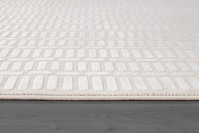 Beverly Rug Modern Geometric Area Rug 6x9 Low-High Pile Durable Soft Abstract Grid Indoor Rugs for Living Dining Room Office Stain Resistant Non Shedding Casual Indoor Carpet Beige White 6 x 9