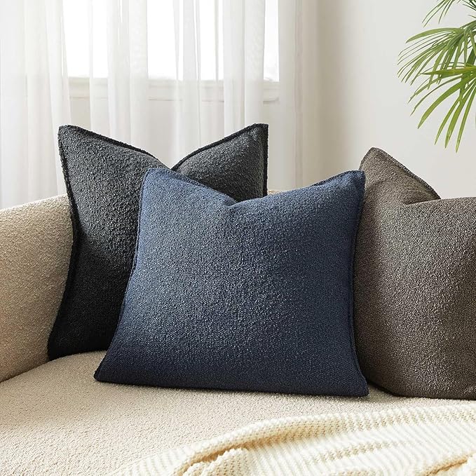 JUSPURBET 24x24 Pillow Covers Set of 2 Decorative Throw Pillow Covers Case for Couch Sofa Bed Soft Boucle Textured Cushion Covers with Hidden Zipper for Home Decor Living Room,Navy Blue