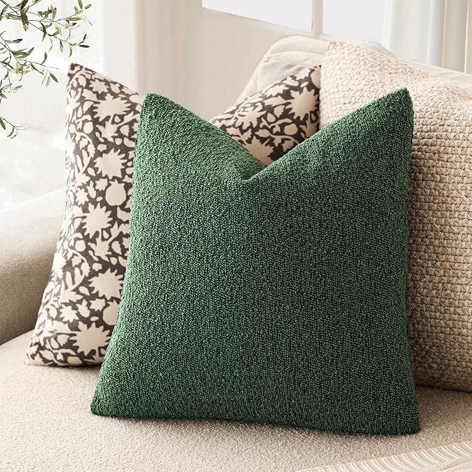 Foindtower Decorative Textured Boucle Throw Pillow Covers Accent Solid Pillow Cases Neutral Soft Cozy Couch Cushion Case for Chair Sofa Bedroom Living Room Home Decor 20x20 Inch,1PC,Pine Green