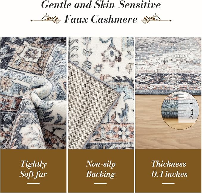 Domitapis Area Rug 5×7, Vintage Boho Rug,Ultra-Soft Low Pile, Washable, Non Slip,Stain Resistant Printed Carpet for Living Room Bedrooms Playroom Office Kitchen, Blue/Navy
