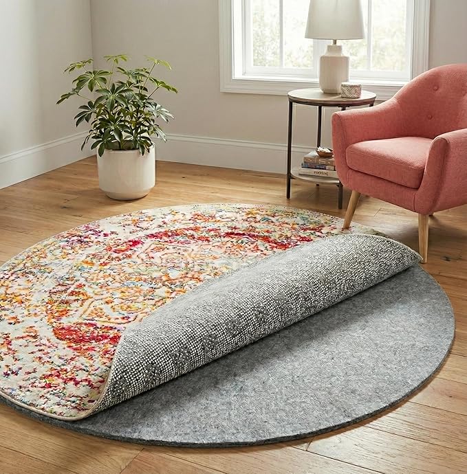 Rugs.com - 6' Round Everyday Performance Rug Pad 1/4" Thick Felt & Non-Slip Backing Perfect for Any Flooring Surface