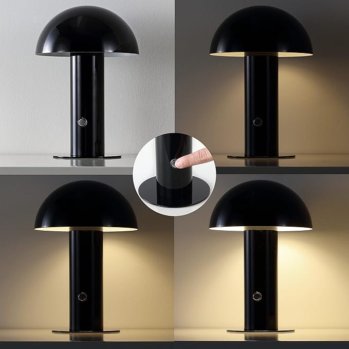 JONATHAN Y JYL7115A Boletus 10.75" Contemporary Bohemian Rechargeable/Cordless Portable Iron Integrated LED Mushroom Table Lamp Modern, Coastal Bedside Desk Nightstand Lamp, Black