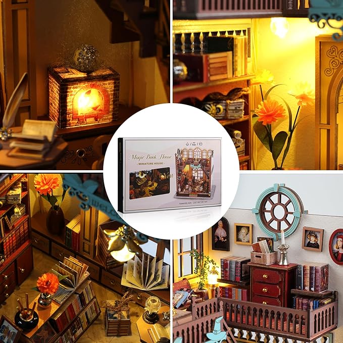 suruim DIY Book Nook Kit Bookend Puzzle Miniature Nook Library Bookshelf Insert Bookends Decoration Books Ornaments Gifts for Adults(Magic 1)