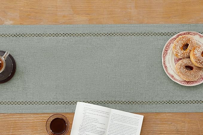 Burlap Style Farmhouse Table Runner, 13 x 60 Inch Grey, Rustic Geometric Hollow Table Runners 60 Inches Long for Dresser Table Everyday Use, 13x60 Inches, Grey