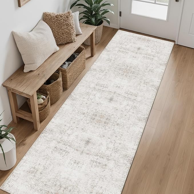 Dotiiorug Hallway Runner Rug 2x6 Washable Area Rugs, Vintage Floral Rug Soft Non Slip Stain Resistant Boho Floor Carpet Runners for Hallways Entryway Laundry Room Kitchen Bathroom, and Bedroom Beige