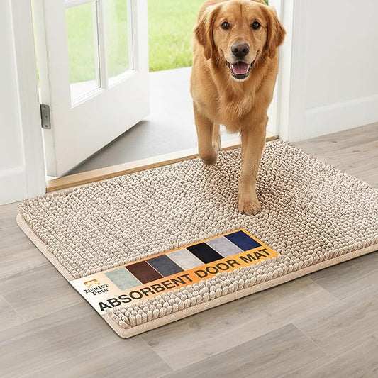 Neater Pets Chenille Dog Door Mat 36” x 24” – Super Absorbent & Quick-Dry Muddy Paws Doormat for Trapping Dirt, Water, Mud - Non-Slip & Machine Washable Pet Rugs for Entryway, Indoor Mud Mats, Beige