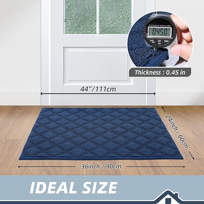 BEQHAUSE Dirt Trapper Door Mat 24" x 36", Non-Slip Washable Doormats Welcome Mat, Dirt Resistant and Absorbent Entrance Mat, Low Profile Floor Mats for Front Back Door, Entryway, Blue