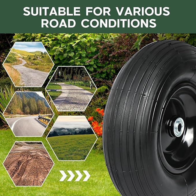 Taifa 13 Inch 1 PC Solid Flat Free Replacement Tires and Wheels 4.00-6 with 5/8'' Bearing and 2.2'' Offset Hub Lenght, Air Less Wheel for Wagon/Hand Truck/Trolley/Garden Scooter etc.
